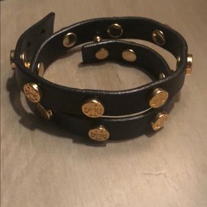 Tory Burch black wrap leather logo bracelet
